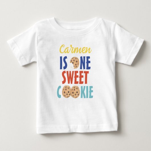 お菓子好きな1歳の男の子の誕生日Tシャツ ベビーTシャツ (正面)