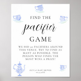 お菓子探しベビーティー中国セットブルーホワイトレース ポスター