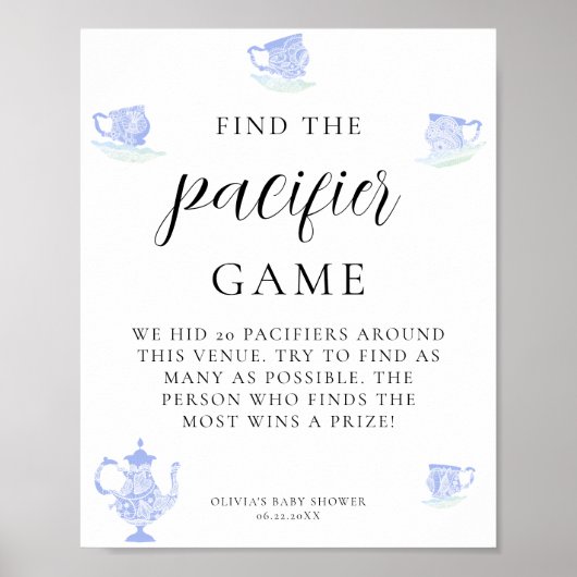 お菓子探しベビーティー中国セットブルーホワイトレース ポスター (正面)