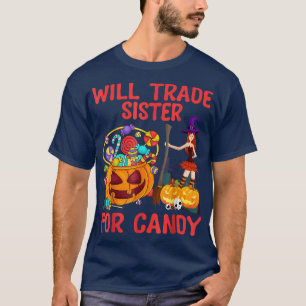 お菓子、ユーモア、ハロウィーン、ポンプのために妹を交換する Tシャツ