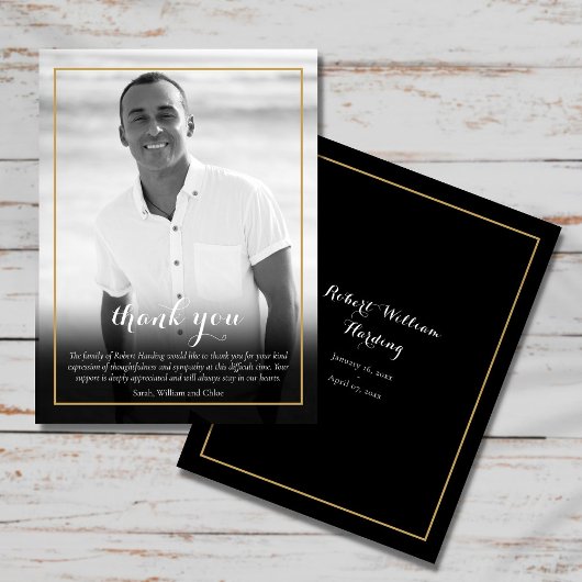 お葬儀写真白黒エレガントありがとう ポストカード