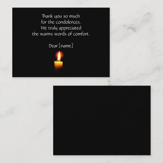 お葬儀後の黒のキャンドルライトありがとう ノートカード (正面/裏面)
