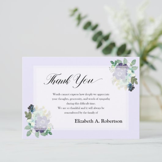 お葬式ありがとう紫の花 サンキューカード (スタンド正面)