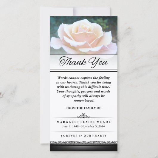 お葬式に感謝ホワイトローズの言葉は表現できない サンキューカード (正面)