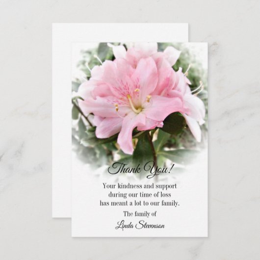 お葬式のカード-ピンクアザレアフラワー サンキューカード (正面/裏面)