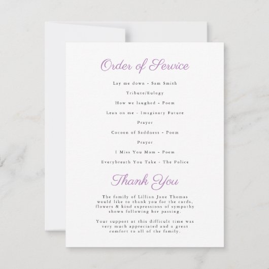 お葬式の写真 |ラベンダー記念碑 サンキューカード (裏面)