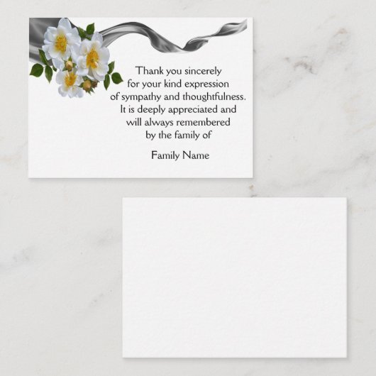 お葬式の後に黒いリボンの白いバラありがとう ノートカード (正面/裏面)