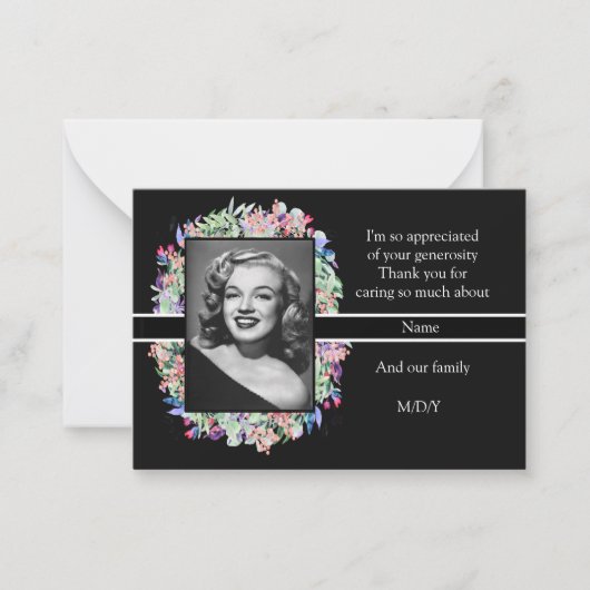 お葬式の後、黒に水彩の花を咲かせる ノートカード (正面)