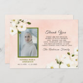 お葬式の水彩フローラピンクの写真ありがとう  サンキューカード (正面/裏面)