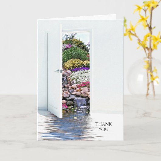 お葬式の花の庭のドアありがとう カード (黄色い花)