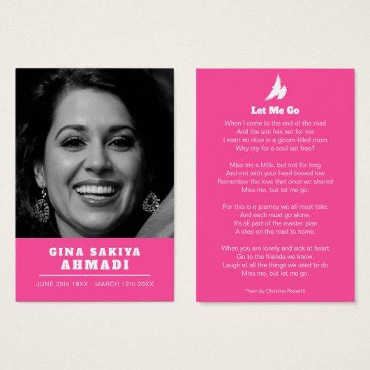 お葬式は白い鳩祈りの言葉詩ピンクカード (正面&裏面)