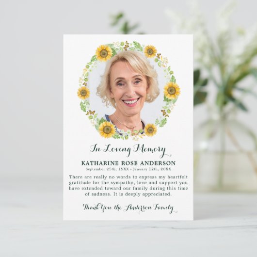 お葬式サンフラワー悔やみや弔慰フォトカード サンキューカード (スタンド正面)