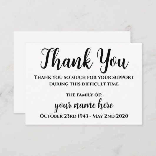 お葬式パーソナライズされた感謝いたします サンキューカード (正面/裏面)