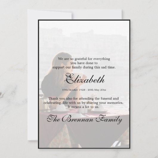お葬式パーソナルフォトエレガントシンプルありがとう サンキューカード (裏面)