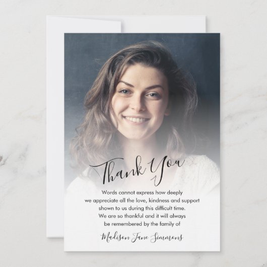 お葬式モダン写真悔やみや弔慰悲しみ サンキューカード (裏面)