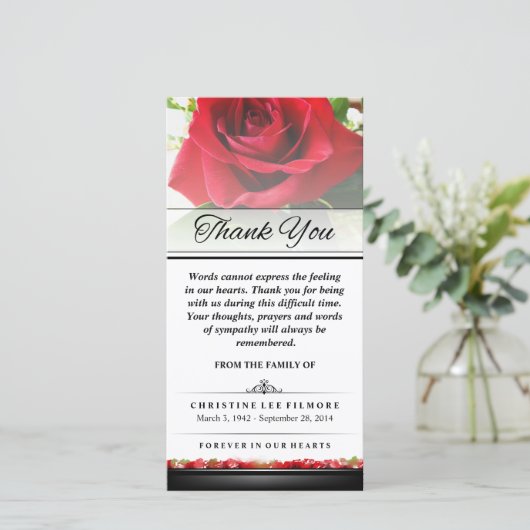 お葬式レッドローズ – 言葉が出表現来ない サンキューカード (スタンド正面)