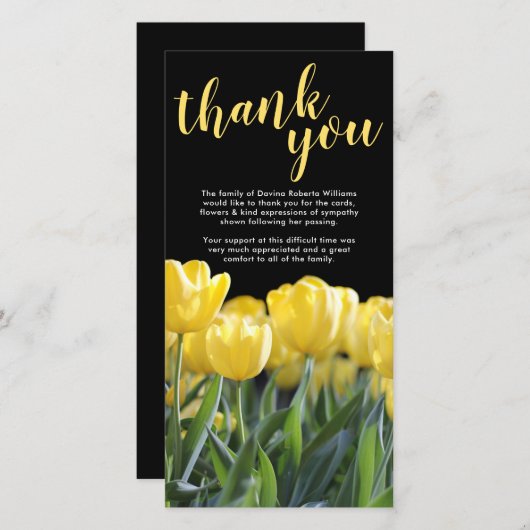 お葬式 | 悔やみや弔慰イエローチューリップ サンキューカード (正面/裏面)