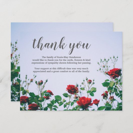 お葬式 | 悔やみや弔慰レッドローゼス サンキューカード (正面/裏面)