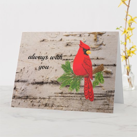 お見舞いカード、赤(鳥)ショウジョウコウカンチョウ、思いやりあるカード、 カード (黄色い花)