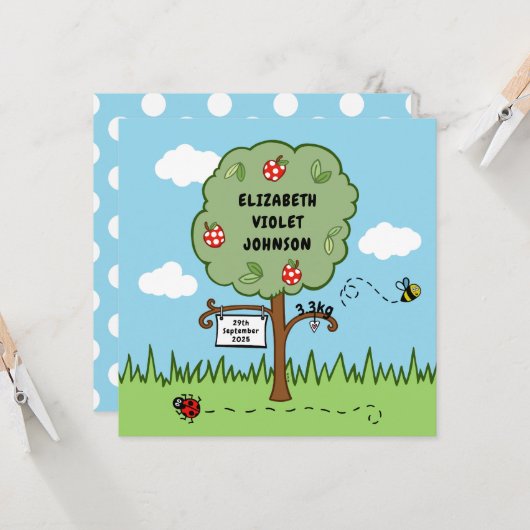 お誕生おめでとう！パーソナライズ ツリー 出生発表カード (正面/裏面インサイチュ)