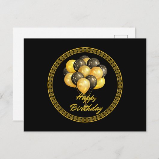 お誕生日おめでとうございます。エレガントな黒と金の、 ポストカード (正面/裏面)