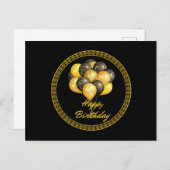 お誕生日おめでとうございます。エレガントな黒と金 ポストカード (正面/裏面)