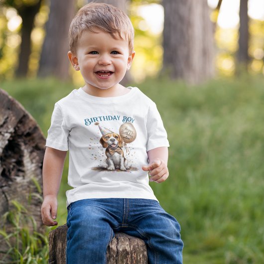 お誕生日おめでとうございます！受賞者ビーグル犬風船カスタム ベビーTシャツ