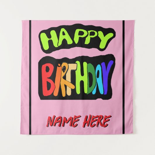 お誕生日おめでとうございます - 名前をカスタマイズ タペストリー (正面)