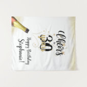 お誕生日おめでとうございます！#歳のブラックゴールドバックドロップ タペストリー (正面(横))