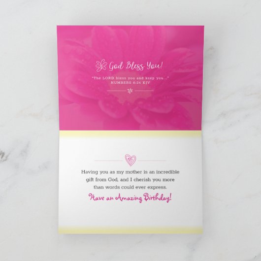 お誕生日おめでとうございます。神の祝福と美しさに満ちた一年になりますように サンキューカード (内部)