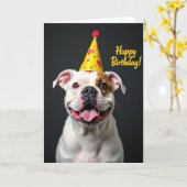 お誕生日おめでとうのまだら犬グリーティングカード カード (黄色い花)