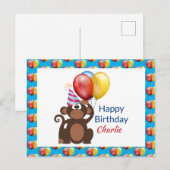 お誕生日おめでとうのサルと風船をカスタマイズしよう ポストカード (正面/裏面)