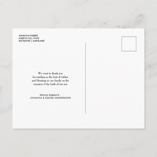 お誕生日おめでとうのスクリプモダント写真 案内ポストカード (裏面)