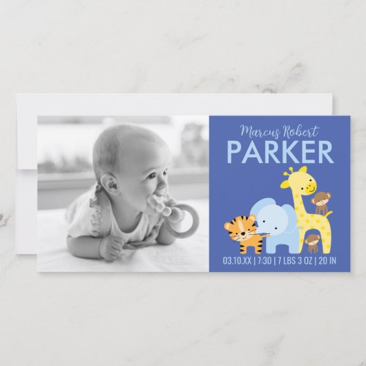 お誕生日おめでとうの写真カード（青） 案内状 (正面)