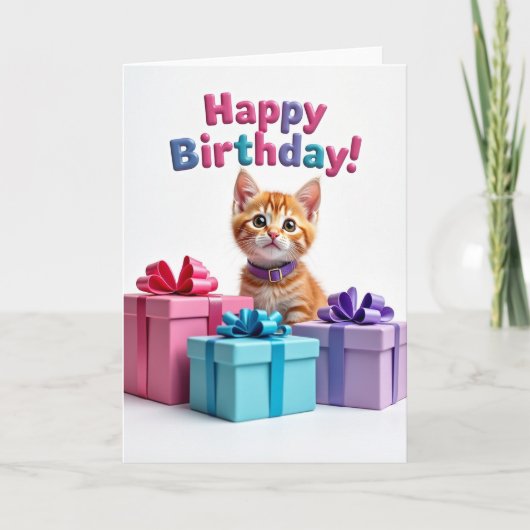 お誕生日おめでとうの可愛い子猫ギフトカード カード (正面)