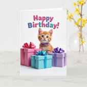 お誕生日おめでとうの可愛い子猫ギフトカード カード (黄色い花)