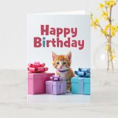 お誕生日おめでとうの子猫ギフトカード カード (黄色い花)