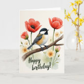 お誕生日おめでとうの鳥カード カード (黄色い花)