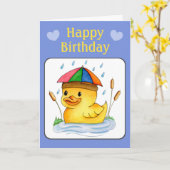 お誕生日おめでとうアヒル カード (黄色い花)