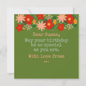 お誕生日おめでとうオリジナルグリーン花 招待状 (裏面)