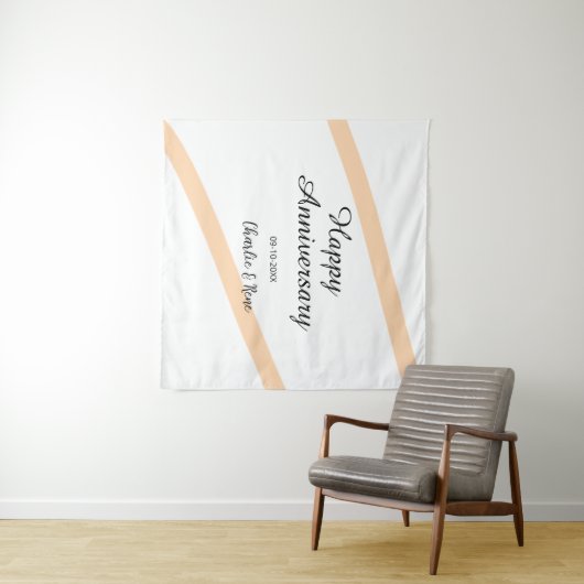 お誕生日おめでとうオレンジ色のシンプルなライン名前 タペストリー (インサイチュ(横))