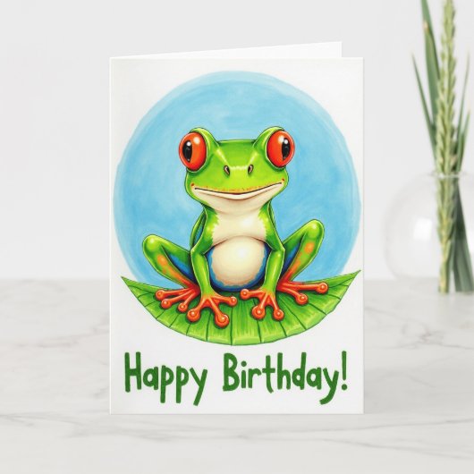 お誕生日おめでとうカエルイラストカード カード (正面)