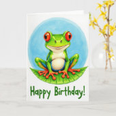 お誕生日おめでとうカエルイラストカード カード (黄色い花)