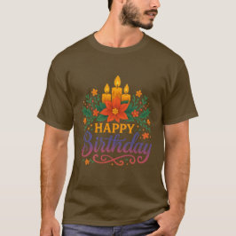 お誕生日おめでとうキャンドル ベーシックダークTシャツ | 祝祭 Tシャツ