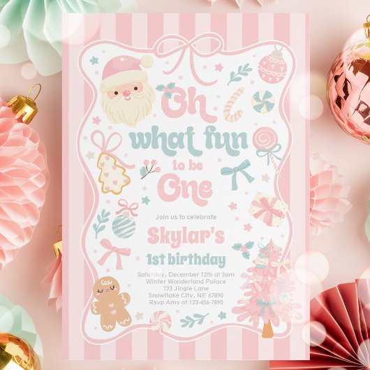 お誕生日おめでとうクリスマスのリボン 1歳の誕生日 招待状