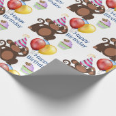 お誕生日おめでとうサルと風船パーティー ラッピングペーパー (角)