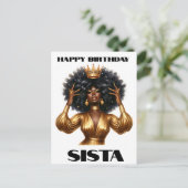 お誕生日おめでとうシスタ 黒人女性 メラニン女王 ポストカード (スタンド正面)