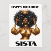 お誕生日おめでとうシスタ 黒人女性 メラニン女王 ポストカード (正面)