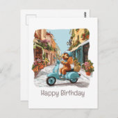お誕生日おめでとうスタンダードプードル犬スクーターに乗る ポストカード (正面/裏面)