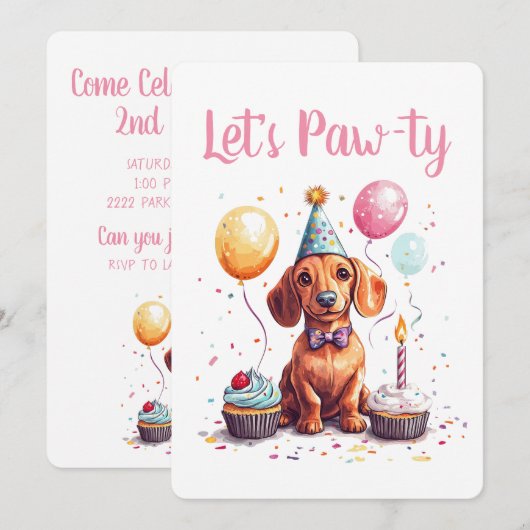 お誕生日おめでとうダックスフンド！パーティしよう 招待状 (正面/裏面)